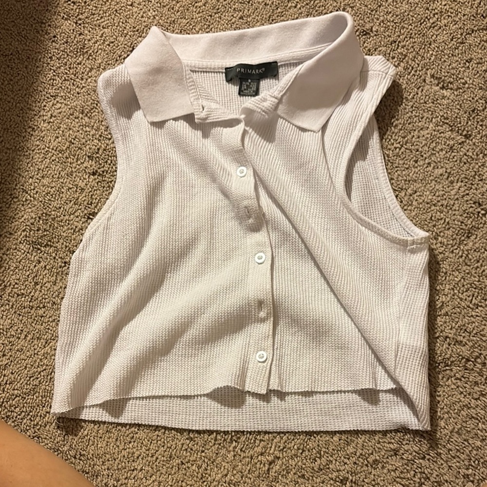 Primark White Sleeveless Collared Top
